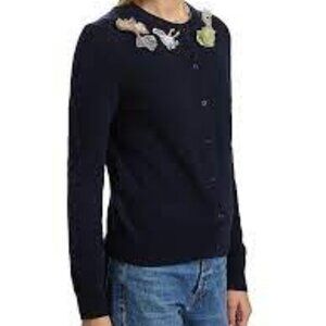 Lingua Franca Wire Montauk Woman crew neck  Cardigan Navy Cashmere size Small